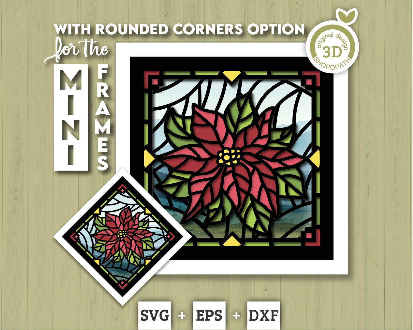 3D SVG Poinsettia Mini Stained Glass Shadow Box, Poinsettia 3d svg, 3D Flowers svg, 3D SVG Stained Glass, Shadow Box svg, Cricut Silhouette