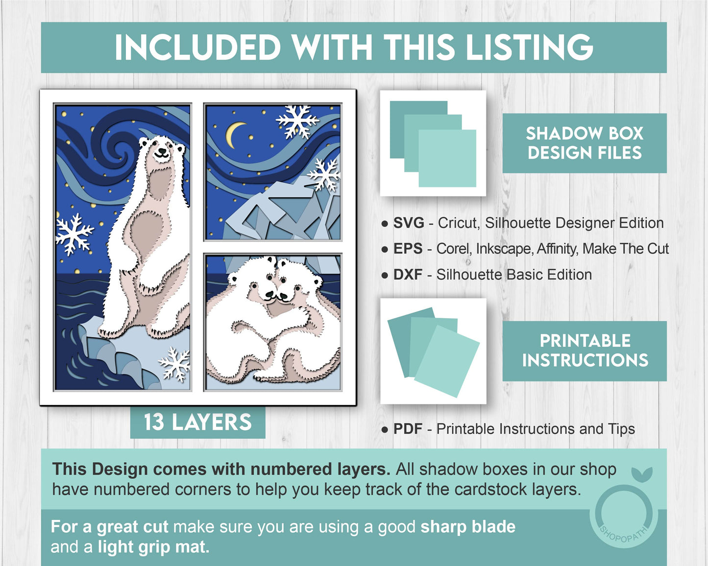 3D SVG Polar Bear Shadow Box Winter Layered Svg, North Pole 3D Svg, Christmas Shadow Box, Northern Lights Snow Ice 3d Svg, Cricut Silhouette