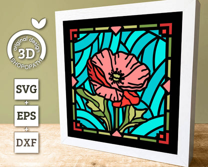 3D SVG Poppies Mini Stained Glass Shadow Box, Poppies 3D svg, 3D Flowers svg, 3D SVG Stained Glass, Shadow Box svg, Cricut Silhouette