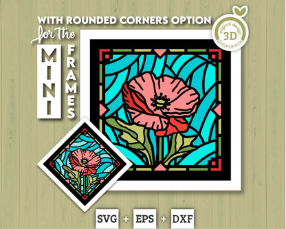 3D SVG Poppies Mini Stained Glass Shadow Box, Poppies 3D svg, 3D Flowers svg, 3D SVG Stained Glass, Shadow Box svg, Cricut Silhouette