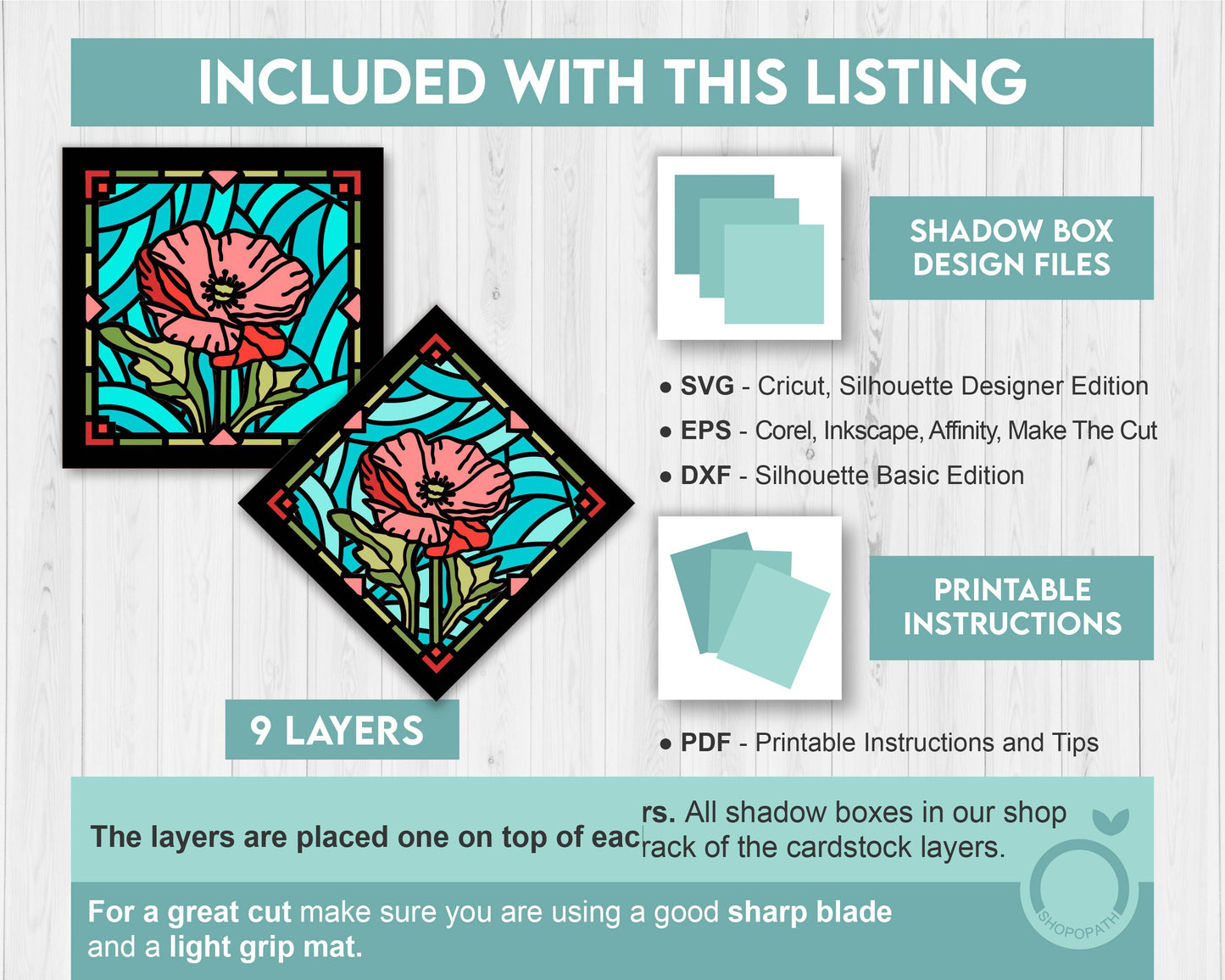3D SVG Poppies Mini Stained Glass Shadow Box, Poppies 3D svg, 3D Flowers svg, 3D SVG Stained Glass, Shadow Box svg, Cricut Silhouette