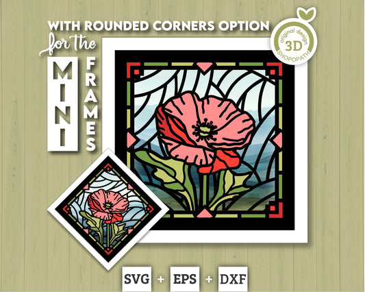 3D SVG Poppies Mini Stained Glass Shadow Box, Poppies 3D svg, 3D Flowers svg, 3D SVG Stained Glass, Shadow Box svg, Cricut Silhouette
