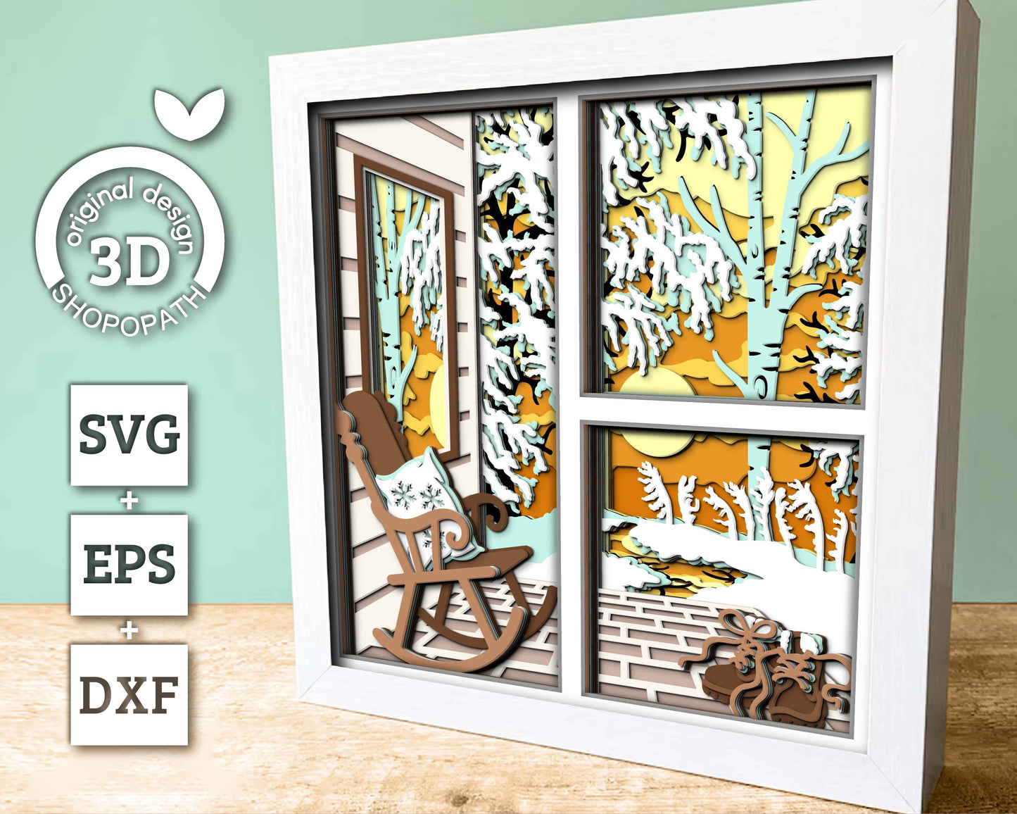 3D SVG Winter Shadow Box, Layered Sunset Shadow Box Svg, Snowflakes 3D Svg, Porch Chair 3d Svg, Christmas Shadow Box svg Cricut Silhouette