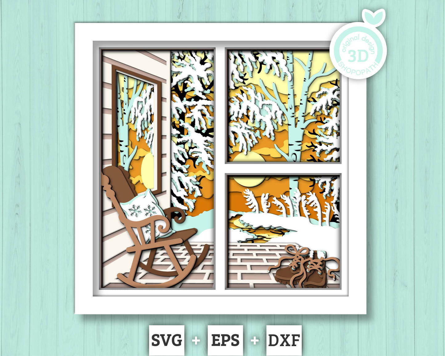 3D SVG Winter Shadow Box, Layered Sunset Shadow Box Svg, Snowflakes 3D Svg, Porch Chair 3d Svg, Christmas Shadow Box svg Cricut Silhouette