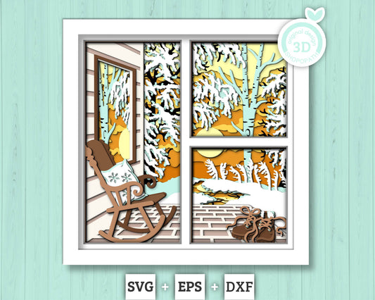 3D SVG Winter Shadow Box, Layered Sunset Shadow Box Svg, Snowflakes 3D Svg, Porch Chair 3d Svg, Christmas Shadow Box svg Cricut Silhouette