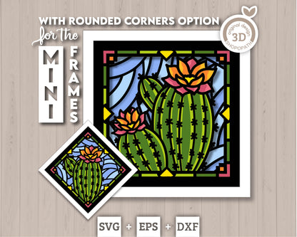Prickly Pear Cactus Stained Glass Mini - 3D Shadow Box Layered SVG DXF EPS (Cutting Files)