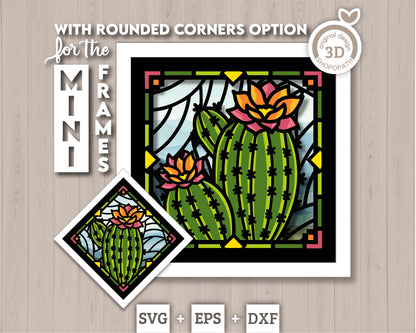 Prickly Pear Cactus Stained Glass Mini - 3D Shadow Box Layered SVG DXF EPS (Cutting Files)