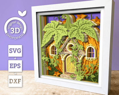 Halloween Pumpkin Fantasy House - 3D Shadow Box Layered SVG DXF EPS (Cutting Files)