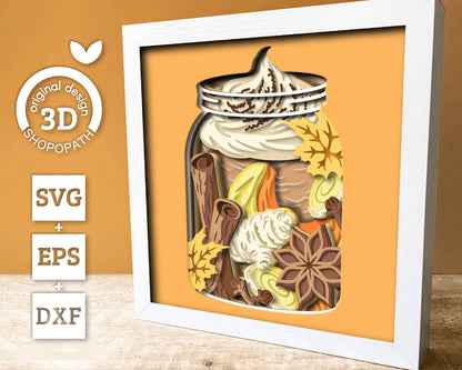Pumpkin Spice Latte in Jar - 3D Shadow Box Layered SVG DXF EPS (Cutting Files)