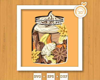 Pumpkin Spice Latte in Jar - 3D Shadow Box Layered SVG DXF EPS (Cutting Files)