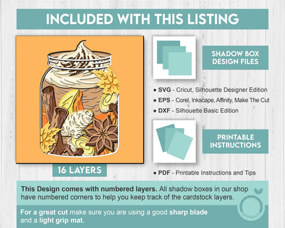 Pumpkin Spice Latte in Jar - 3D Shadow Box Layered SVG DXF EPS (Cutting Files)