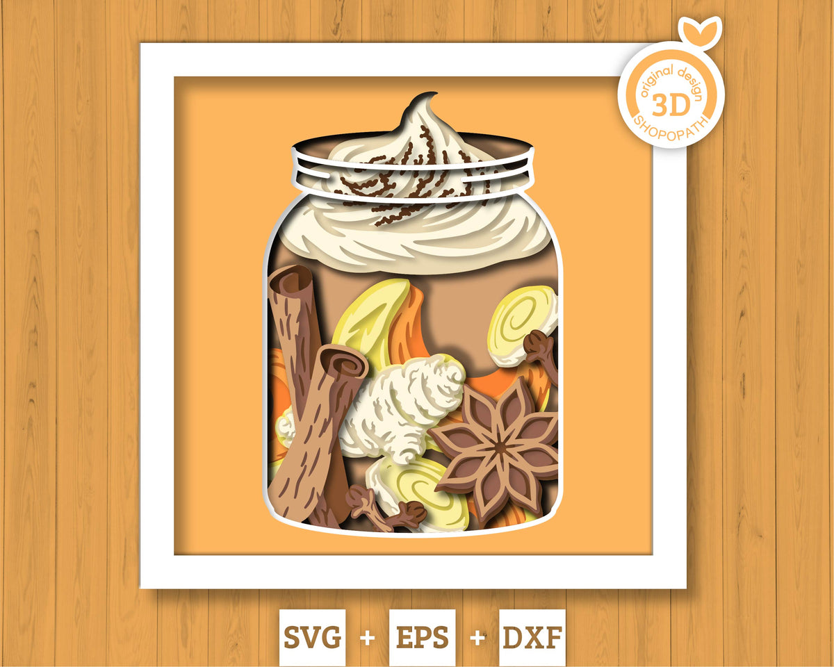Pumpkin Spice Latte in Jar - 3D Shadow Box Layered SVG DXF EPS (Cutting Files)