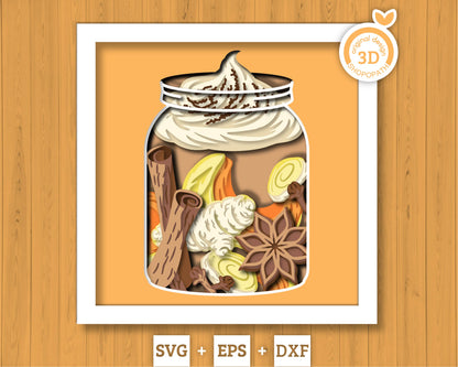 Pumpkin Spice Latte in Jar - 3D Shadow Box Layered SVG DXF EPS (Cutting Files)