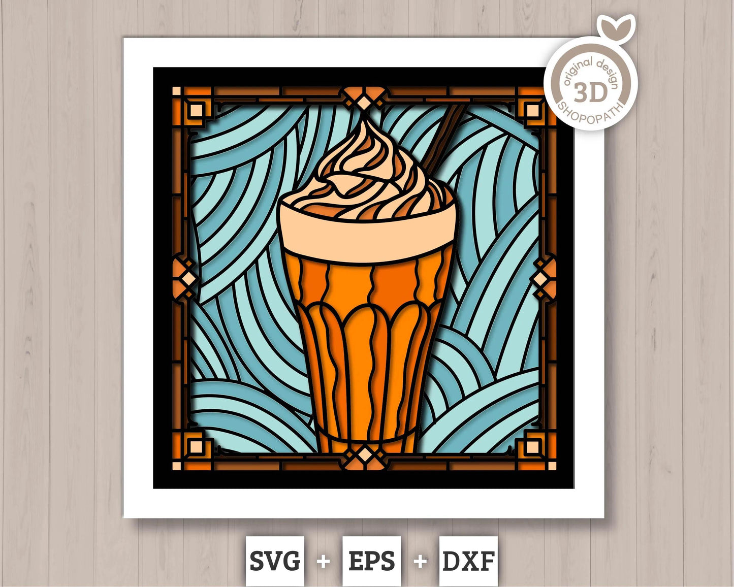 3D SVG Stained Glass Pumpkin Spice Latte Shadow Box, 3D Maple Leaves svg, 3D Svg Latte, 3D Svg Pumpkin Spice Latte,  Cricut Silhouette