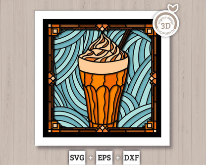 3D SVG Stained Glass Pumpkin Spice Latte Shadow Box, 3D Maple Leaves svg, 3D Svg Latte, 3D Svg Pumpkin Spice Latte,  Cricut Silhouette