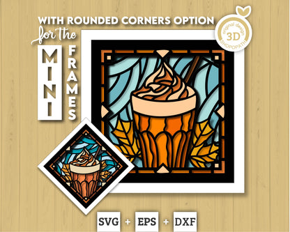 3D SVG Stained Glass Pumpkin Spice Latte Shadow Box, 3D Svg Latte, 3D Svg Pumpkin Spice Latte, 3D Maple Leaves svg, Cricut Silhouette