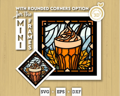 3D SVG Stained Glass Pumpkin Spice Latte Shadow Box, 3D Svg Latte, 3D Svg Pumpkin Spice Latte, 3D Maple Leaves svg, Cricut Silhouette