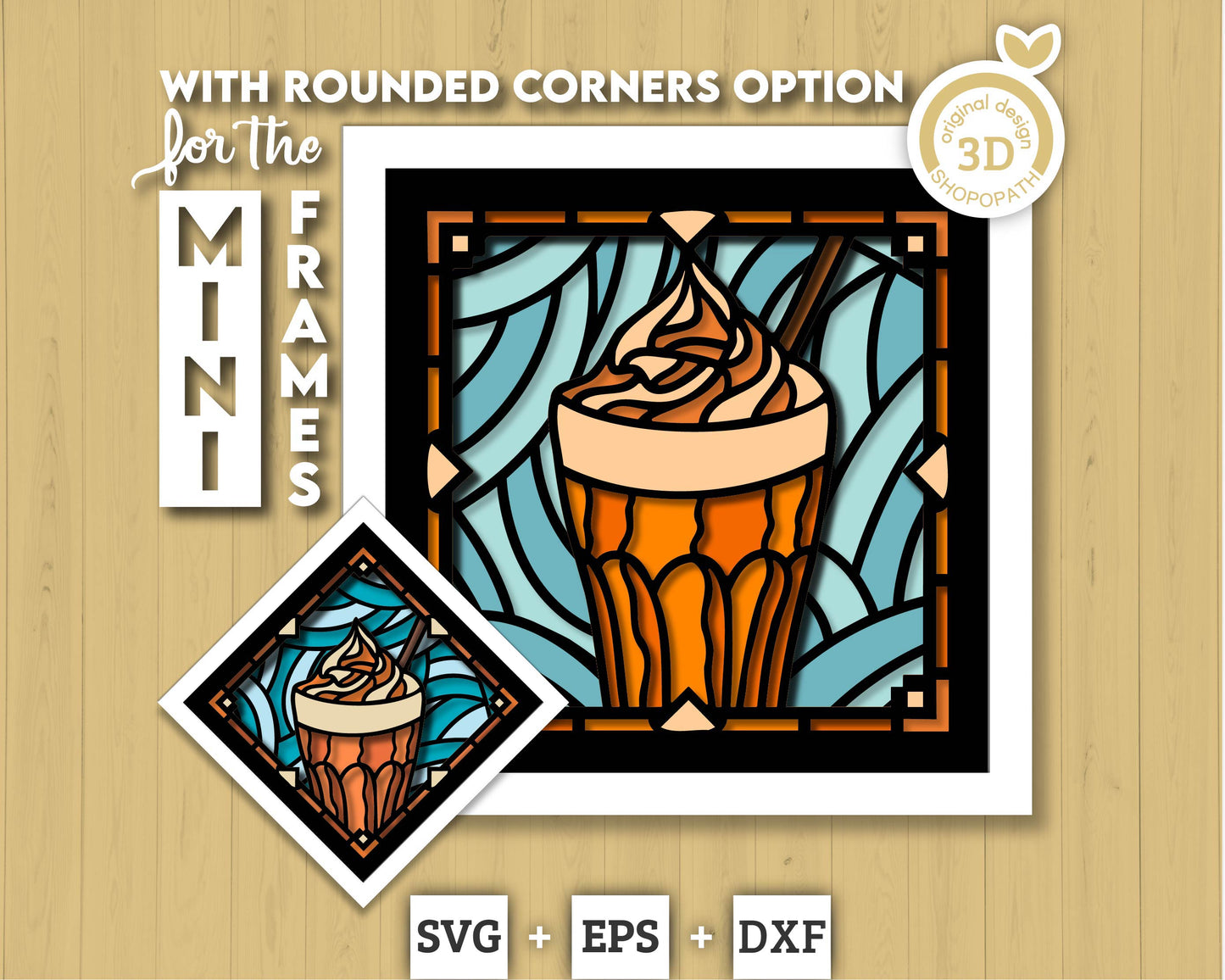 3D SVG Stained Glass Pumpkin Spice Latte Shadow Box, 3D Svg Latte, 3D Svg Pumpkin Spice Latte, 3D Maple Leaves svg, Cricut Silhouette