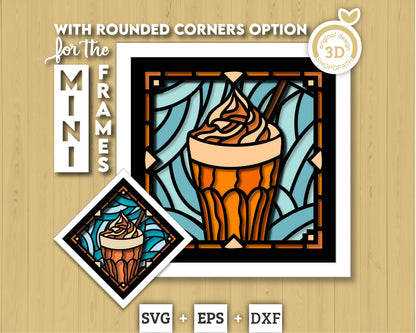 3D SVG Stained Glass Pumpkin Spice Latte Shadow Box, 3D Svg Latte, 3D Svg Pumpkin Spice Latte, 3D Maple Leaves svg, Cricut Silhouette