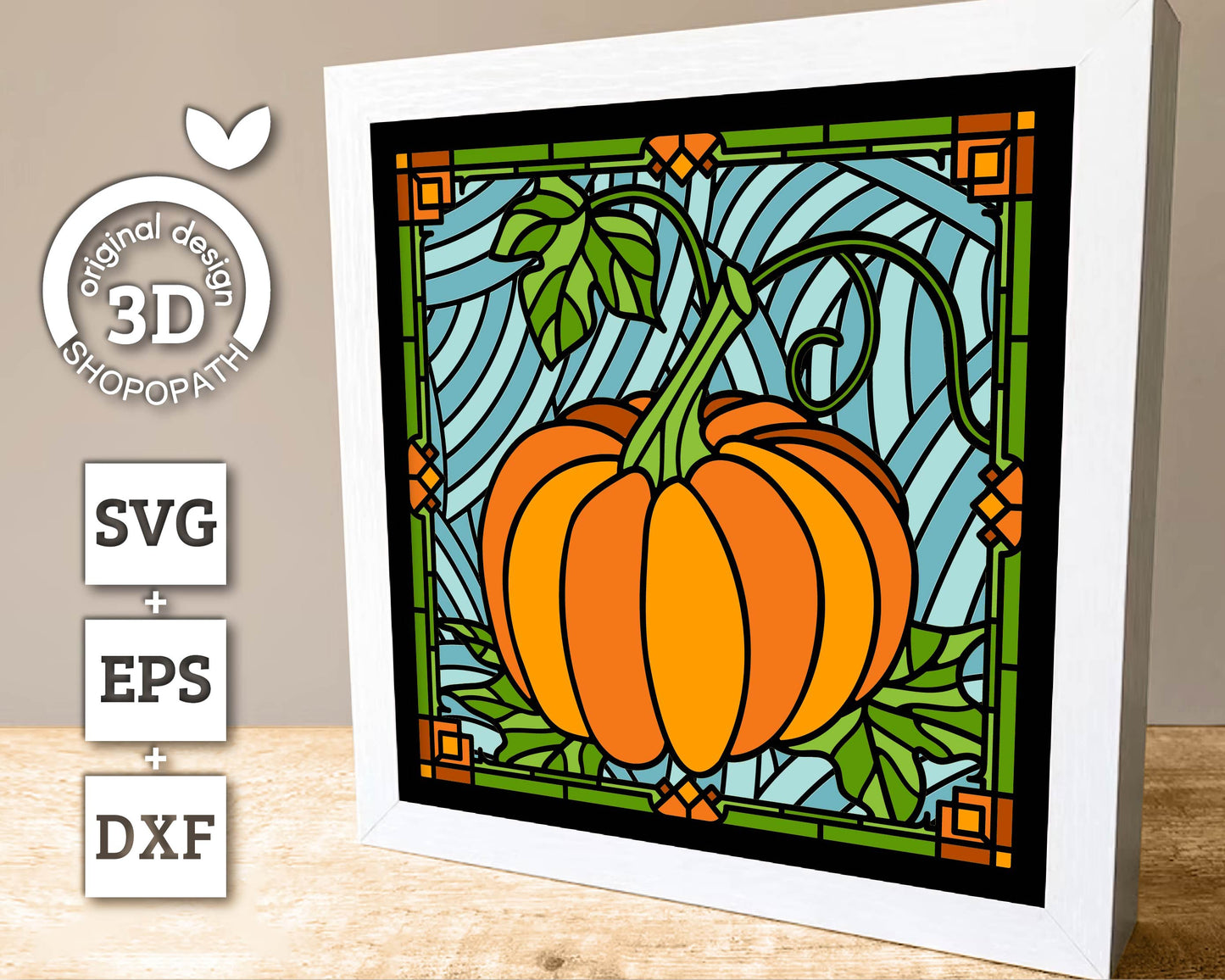 3D SVG Stained Glass Pumpkin Shadow Box, Stained Glass Autumn 3D SVG, Layered Stained Glass Pumpkin 3d Svg, Harvest 3d svg Cricut Silhouette