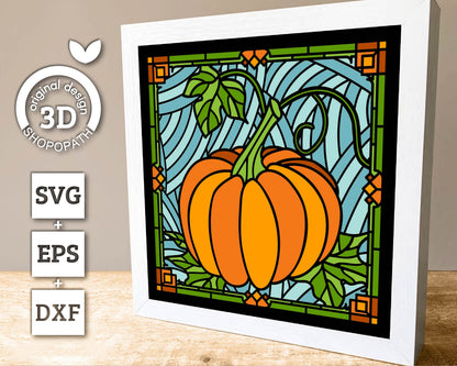 3D SVG Stained Glass Pumpkin Shadow Box, Stained Glass Autumn 3D SVG, Layered Stained Glass Pumpkin 3d Svg, Harvest 3d svg Cricut Silhouette