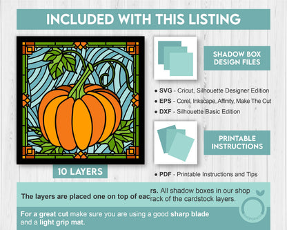 3D SVG Stained Glass Pumpkin Shadow Box, Stained Glass Autumn 3D SVG, Layered Stained Glass Pumpkin 3d Svg, Harvest 3d svg Cricut Silhouette