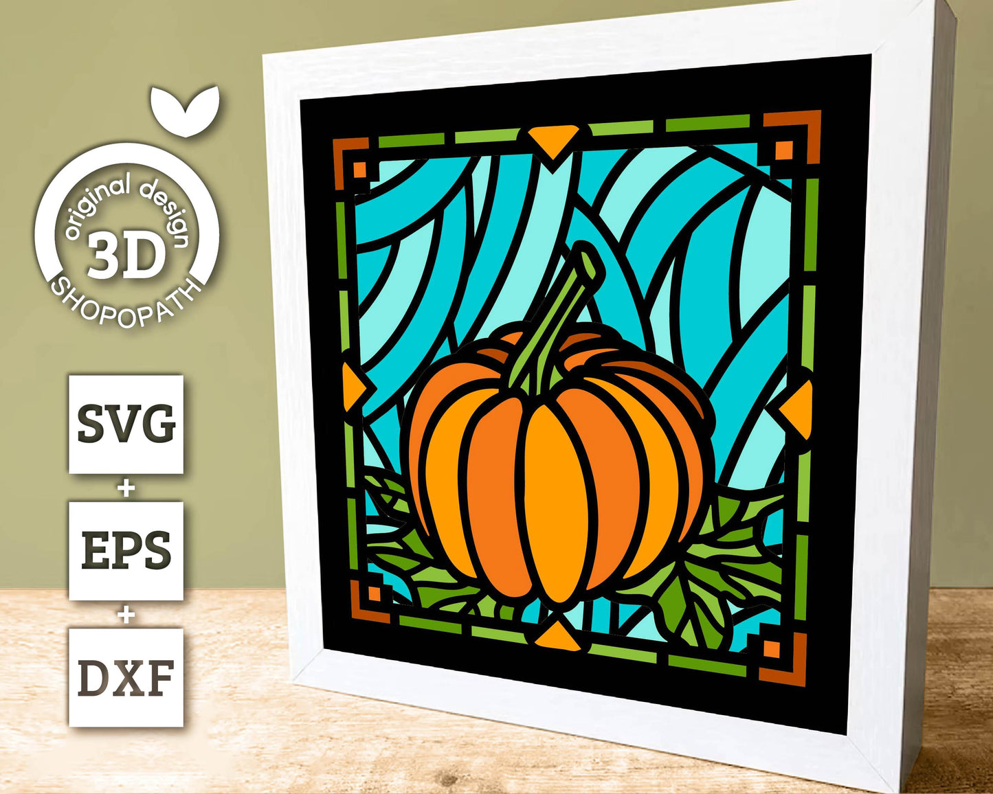 3D SVG Stained Glass Pumpkin Shadow Box, Stained Glass Autumn 3D SVG, Stained Glass Pumpkin 3d Svg, Thanksgiving 3d svg Cricut Silhouette