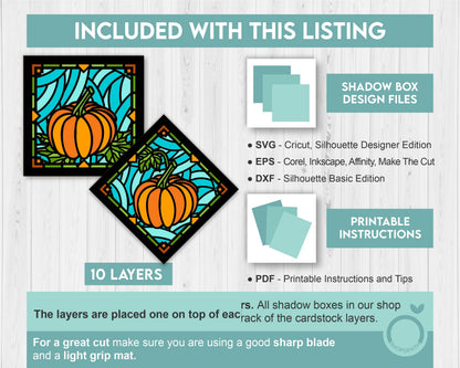 3D SVG Stained Glass Pumpkin Shadow Box, Stained Glass Autumn 3D SVG, Stained Glass Pumpkin 3d Svg, Thanksgiving 3d svg Cricut Silhouette