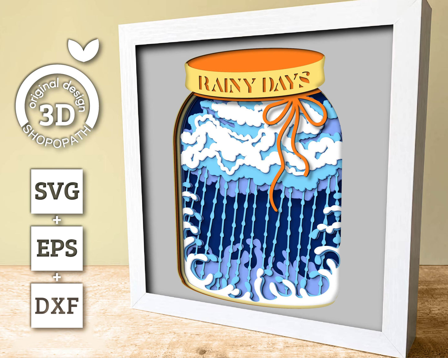 Rainy Days in Jar - 3D Shadow Box Layered SVG DXF EPS (Cutting Files)