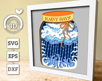 Rainy Days in Jar - 3D Shadow Box Layered SVG DXF EPS (Cutting Files)