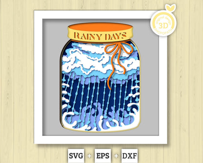 Rainy Days in Jar - 3D Shadow Box Layered SVG DXF EPS (Cutting Files)