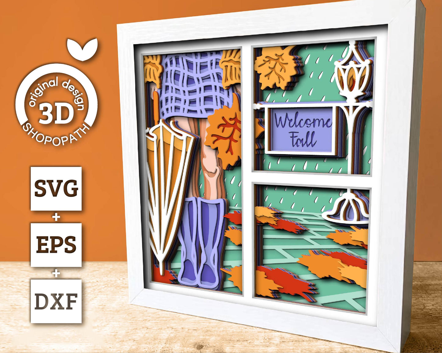 3D Layered Fall Rain SVG EPS, Fall Shadow Box, Autumn 3D Svg, Boots Svg, Leaves 3d Svg, Hello Fall Papercut svg, Cricut Silhouette