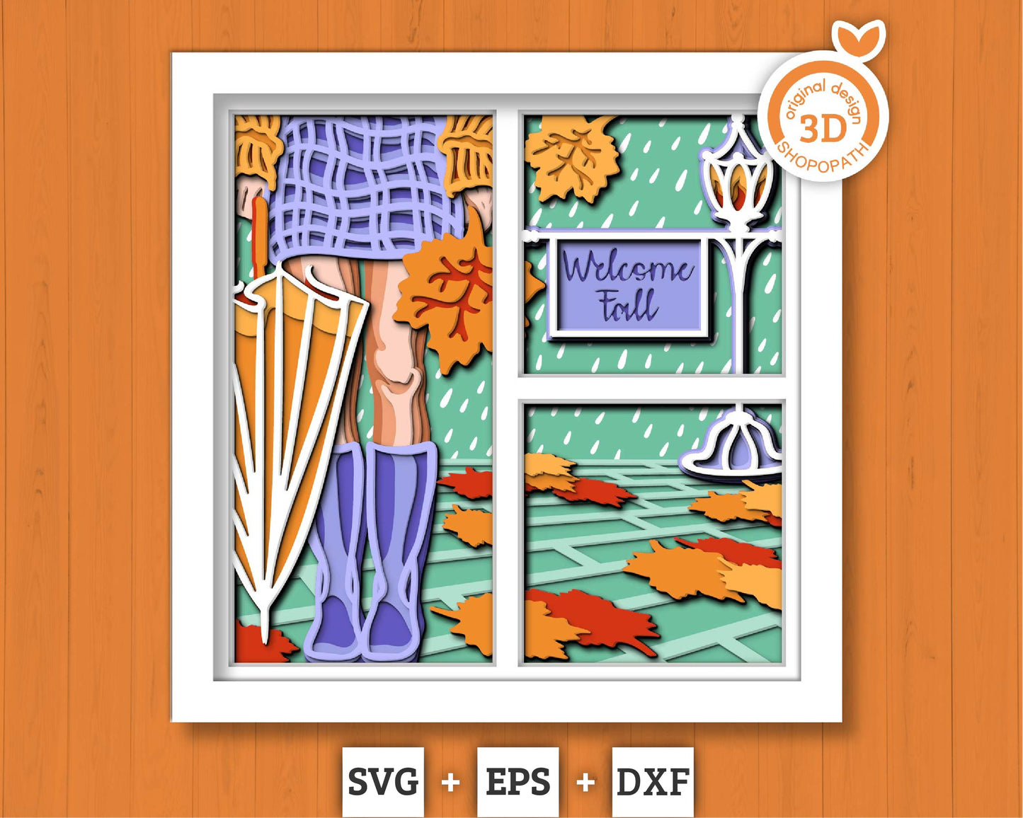 3D Layered Fall Rain SVG EPS, Fall Shadow Box, Autumn 3D Svg, Boots Svg, Leaves 3d Svg, Hello Fall Papercut svg, Cricut Silhouette