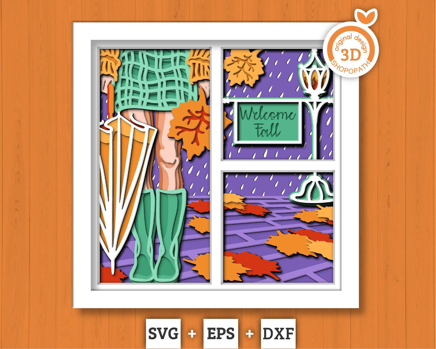 3D Layered Fall Rain SVG EPS, Fall Shadow Box, Autumn 3D Svg, Boots Svg, Leaves 3d Svg, Hello Fall Papercut svg, Cricut Silhouette