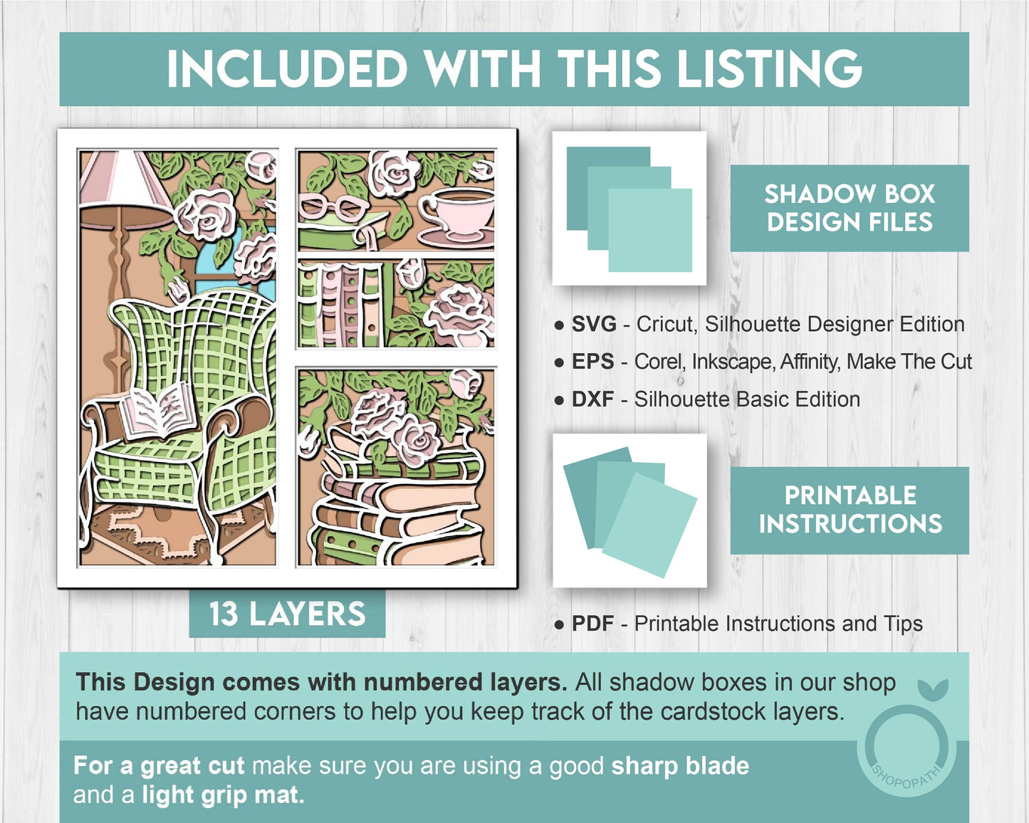 Reading Chair with Books Panels - 3D Shadow Box Layered SVG DXF EPS (Cutting Files)