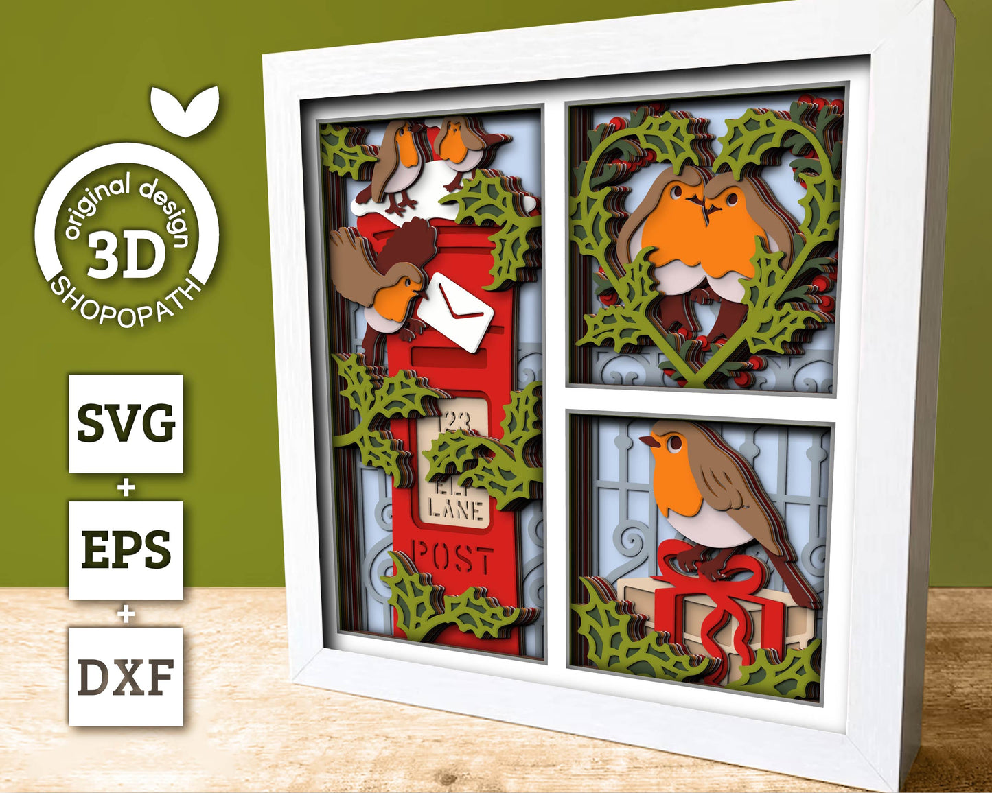 3D SVG Robin Bird Shadow Box Christmas Shadow Box, Layered Winter Svg, Santa Claus Shadow Box, Winter 3d Svg, Cricut Silhouette
