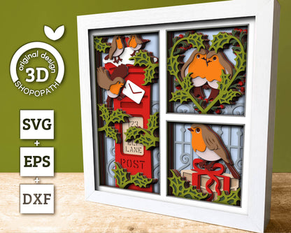 3D SVG Robin Bird Shadow Box Christmas Shadow Box, Layered Winter Svg, Santa Claus Shadow Box, Winter 3d Svg, Cricut Silhouette