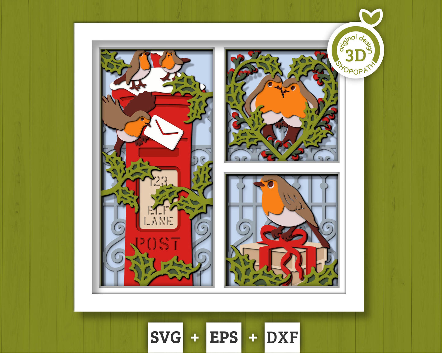 3D SVG Robin Bird Shadow Box Christmas Shadow Box, Layered Winter Svg, Santa Claus Shadow Box, Winter 3d Svg, Cricut Silhouette