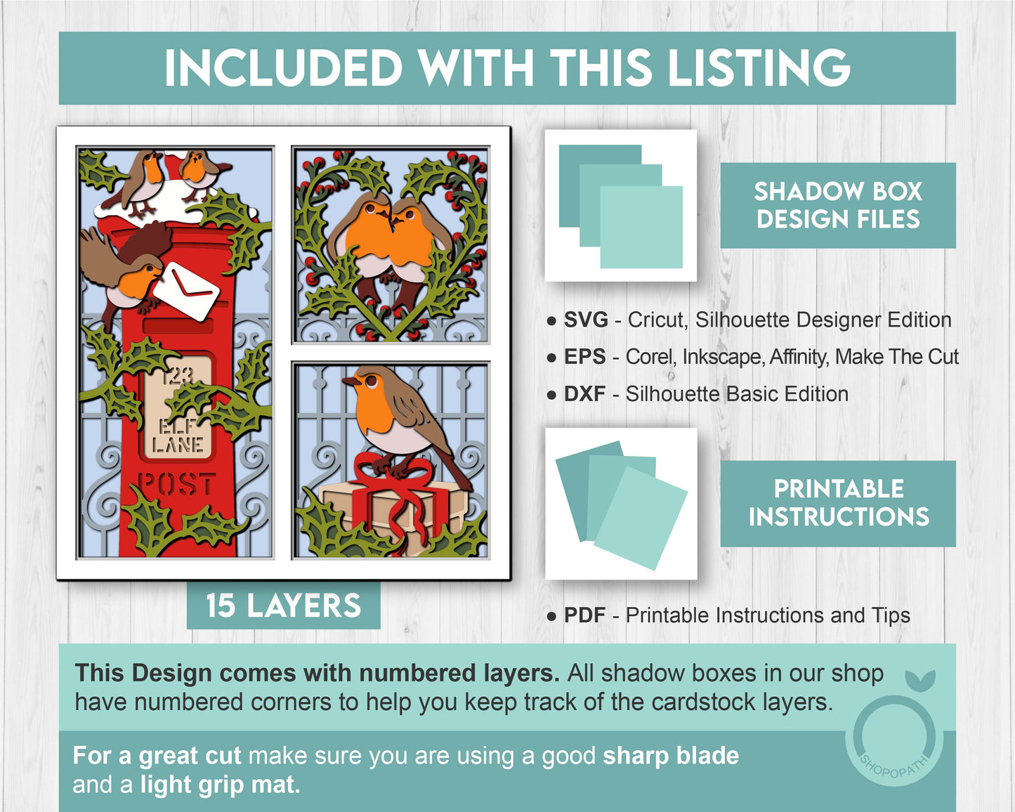 3D SVG Robin Bird Shadow Box Christmas Shadow Box, Layered Winter Svg, Santa Claus Shadow Box, Winter 3d Svg, Cricut Silhouette