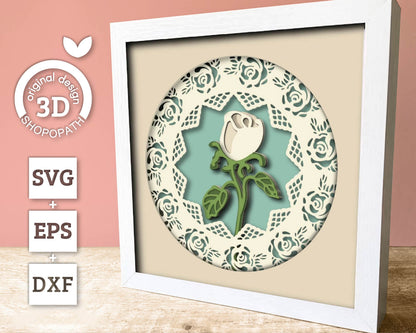 Rose Bud with Lace - 3D Shadow Box Layered SVG DXF EPS (Cutting Files)