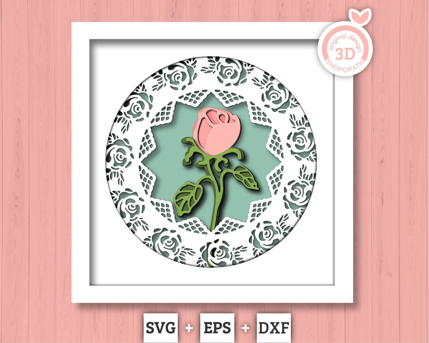 Rose Bud with Lace - 3D Shadow Box Layered SVG DXF EPS (Cutting Files)