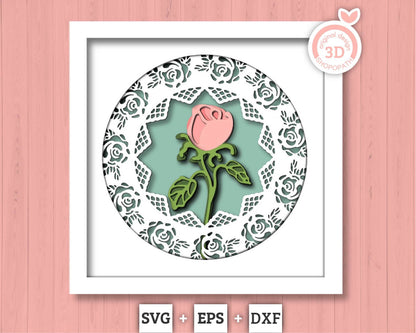 Rose Bud with Lace - 3D Shadow Box Layered SVG DXF EPS (Cutting Files)