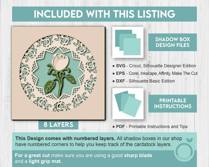 Rose Bud with Lace - 3D Shadow Box Layered SVG DXF EPS (Cutting Files)