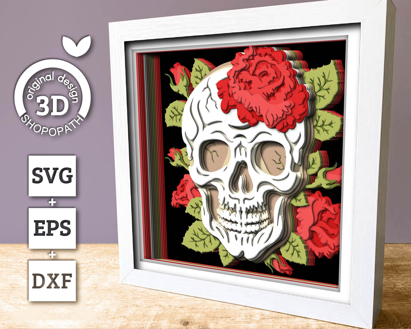 3D SVG Skull With Rose Shadow Box, Halloween Shadow Box 3D Svg, Layered Skull 3D SVG, Rose 3d SVG, Skull Shadow Box 3D Svg Cricut Silhouette