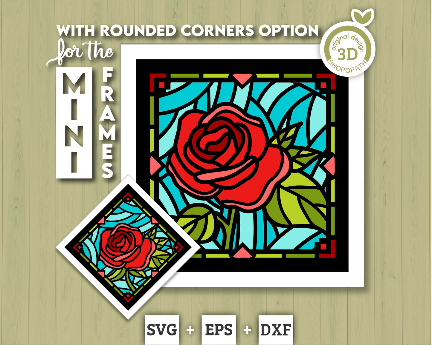 3D SVG Rose Mini Stained Glass Shadow Box, Rose 3D svg, 3D Flowers svg, 3D SVG Stained Glass, Rose Shadow Box svg, Cricut Silhouette