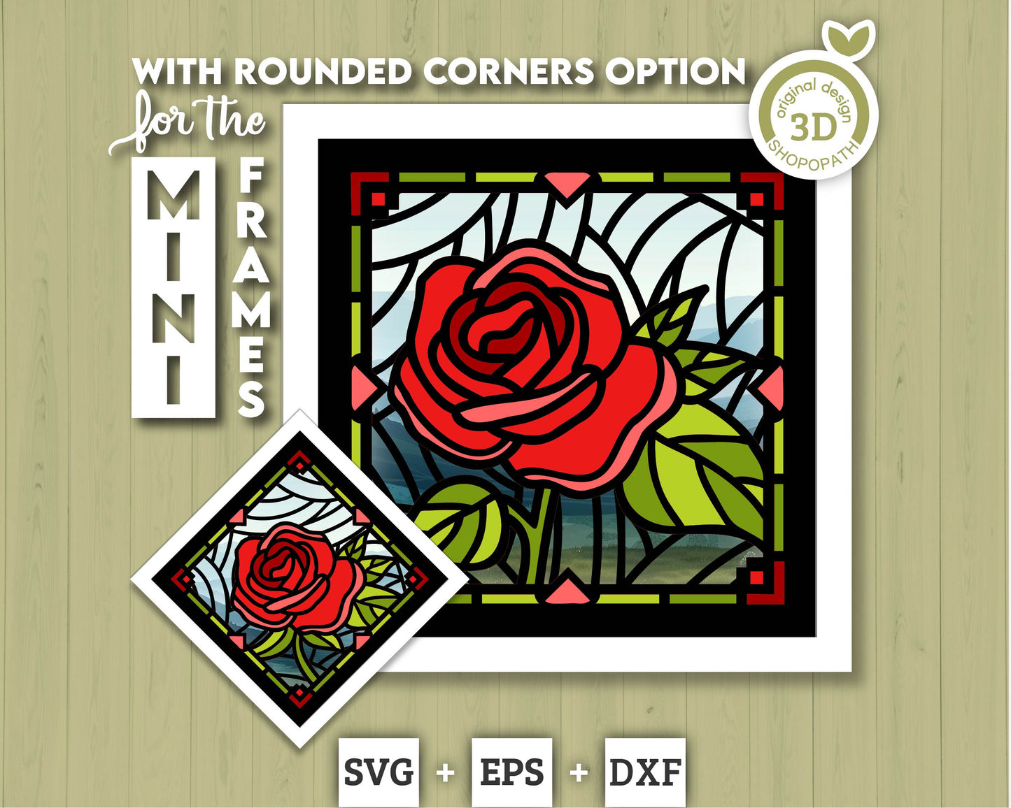 3D SVG Rose Mini Stained Glass Shadow Box, Rose 3D svg, 3D Flowers svg, 3D SVG Stained Glass, Rose Shadow Box svg, Cricut Silhouette