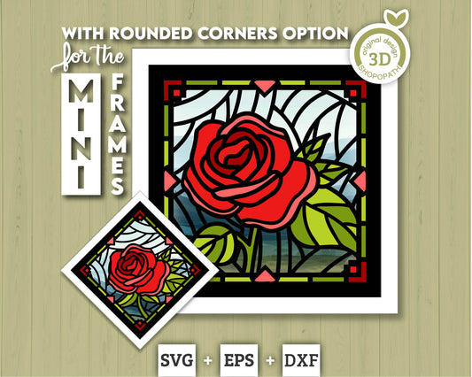 3D SVG Rose Mini Stained Glass Shadow Box, Rose 3D svg, 3D Flowers svg, 3D SVG Stained Glass, Rose Shadow Box svg, Cricut Silhouette