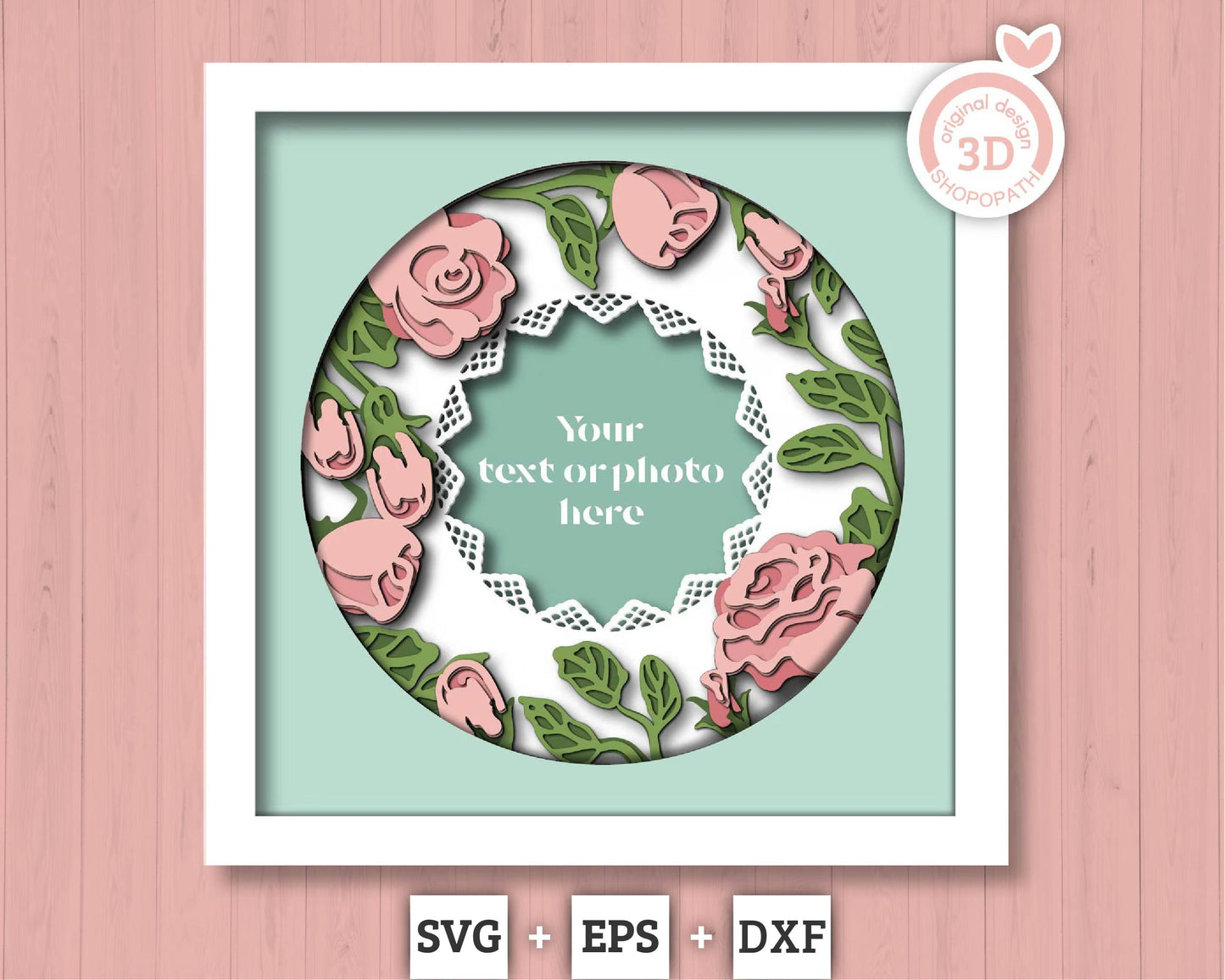 3D Layered Roses with Lace Frame SVG EPS, Custom Name Photo Frame, Floral Shadow Box, Rose 3D Svg Crafting Layered Papercut svg, Cricut