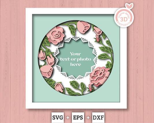3D Layered Roses with Lace Frame SVG EPS, Custom Name Photo Frame, Floral Shadow Box, Rose 3D Svg Crafting Layered Papercut svg, Cricut