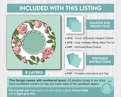 3D Layered Roses with Lace Frame SVG EPS, Custom Name Photo Frame, Floral Shadow Box, Rose 3D Svg Crafting Layered Papercut svg, Cricut